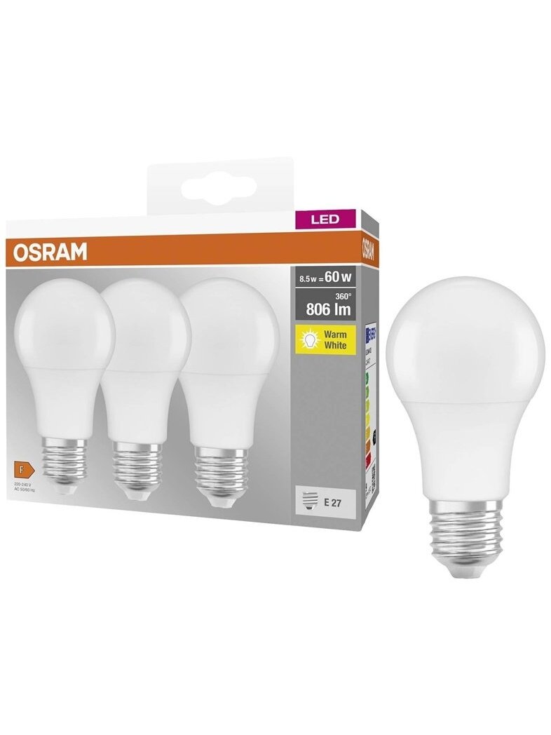 Lemputė Osram LED, A60, 2700 °K, E27, 8.5 W, 806 lm 1 Lemputė Osram LED, A60, 2700 °K, E27, 8.5 W, 806 lm 1