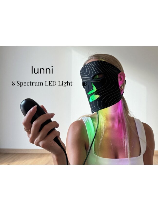 Lunni 7 spalvų LED ir artimosios infraraudonųjų spindulių šviesos silikoninė LED veido kaukė juoda 4