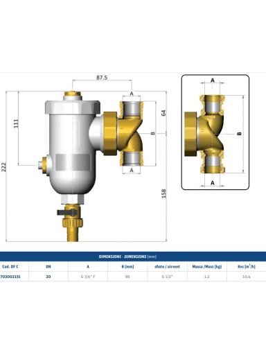 Magnetinis šildymo sistemos filtras 3/4" / 3/4" KVS 10,4 montavimas tiesiai