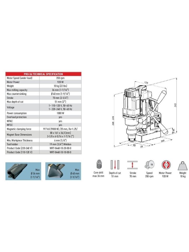 Magnetinės gręžimo staklės PRO 36 /230V Promotech 2 Magnetinės gręžimo staklės PRO 36 /230V Promotech 2