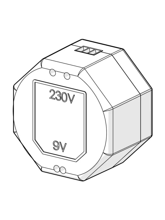 Maitinimo šaltinis 230 - 9V;  IP20, jungiamų prietaisų skaičius 5 (1,3A) 1