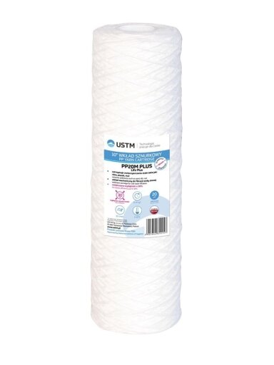 Mechaninė siūlinė filtro kasetė USTM PP20M PLUS 10", 20 mkm