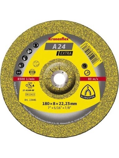 Metalo šlifavimo diskas Klingspor lenktas 180 x 8 x 22.23 mm