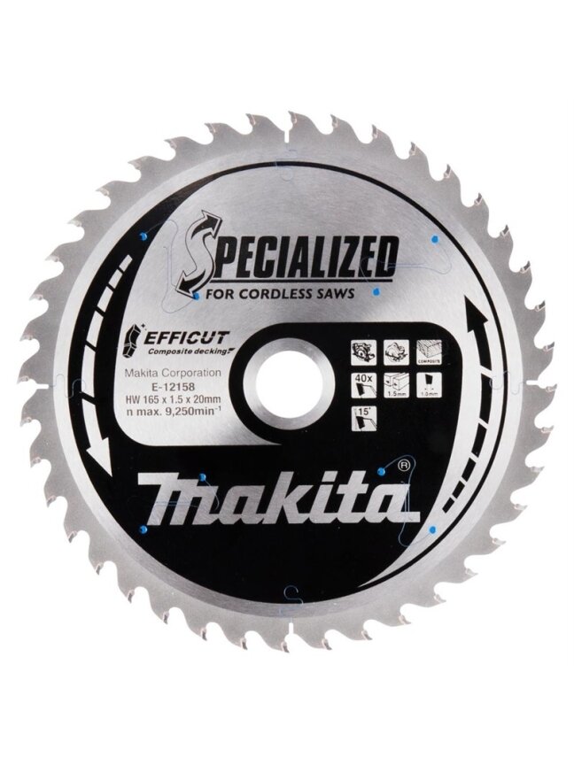 Medienos pjovimo pjūklas Makita 165X1.5X20mm 15° T40 E-12158 Medienos pjovimo pjūklas Makita 165X1.5X20mm 15° T40 E-12158