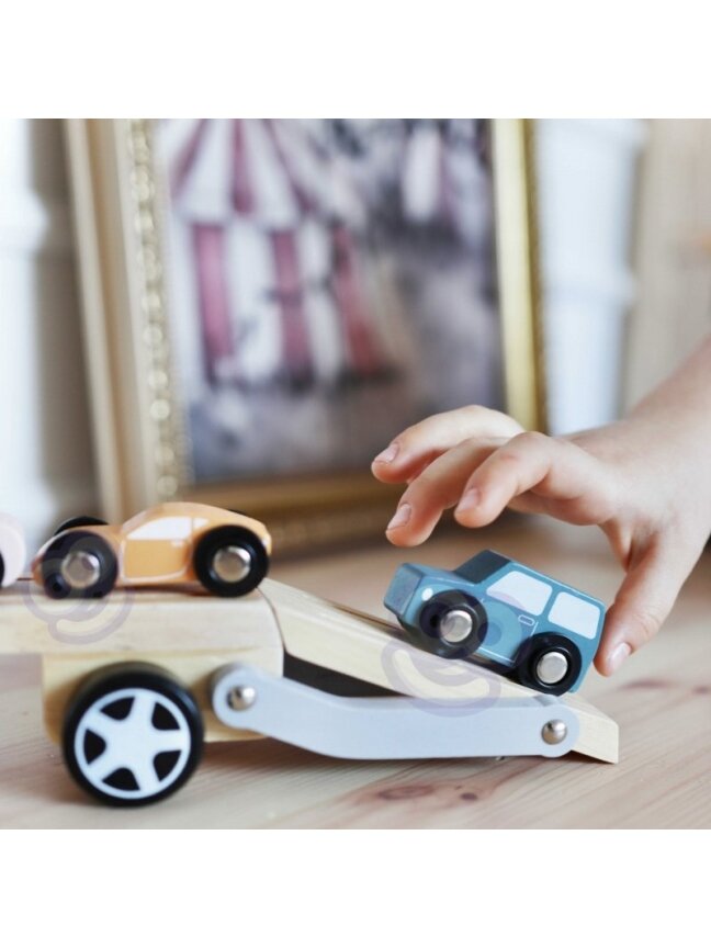Medinis Vilkikas Su Žaisliniais Automobiliais VIGA PolarB Montessori 3