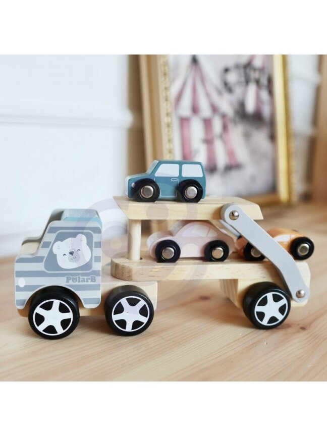 Medinis Vilkikas Su Žaisliniais Automobiliais VIGA PolarB Montessori 5