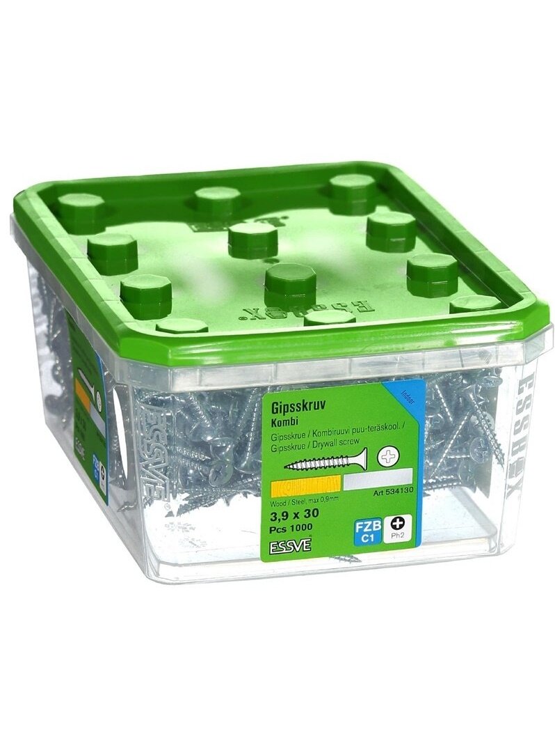 Medsraigčiai Essve, 3,9 x 30 mm, ZN, PH2, 1000 vnt. Medsraigčiai Essve, 3,9 x 30 mm, ZN, PH2, 1000 vnt.
