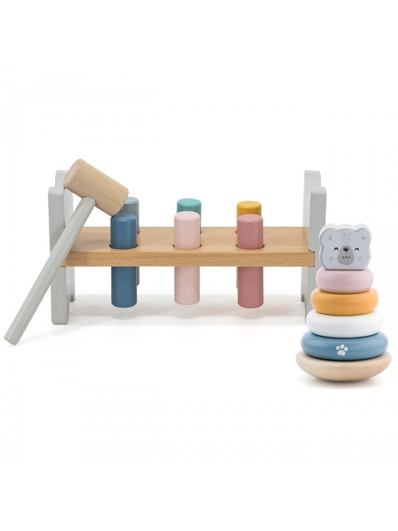 Medinis lavinamasis žaislas VIGA PolarB Medinė piramidė + plaktukas Montessori 2