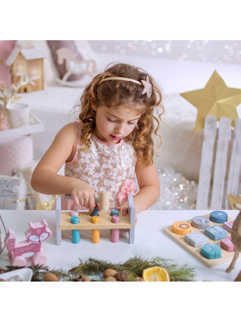 Medinis lavinamasis žaislas VIGA PolarB Medinė piramidė + plaktukas Montessori 5