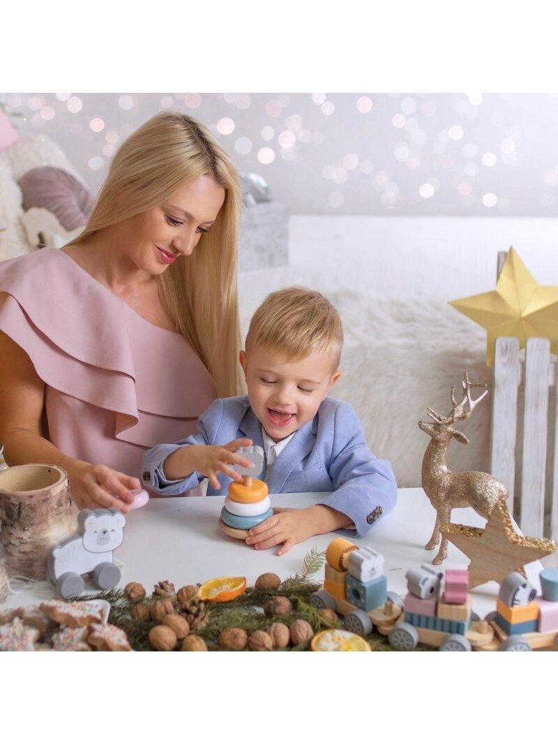 Medinis lavinamasis žaislas VIGA PolarB Medinė piramidė + plaktukas Montessori 6