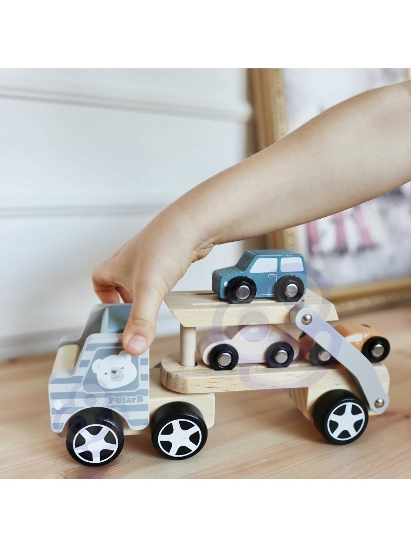 Medinis Vilkikas Su Žaisliniais Automobiliais VIGA PolarB Montessori 4