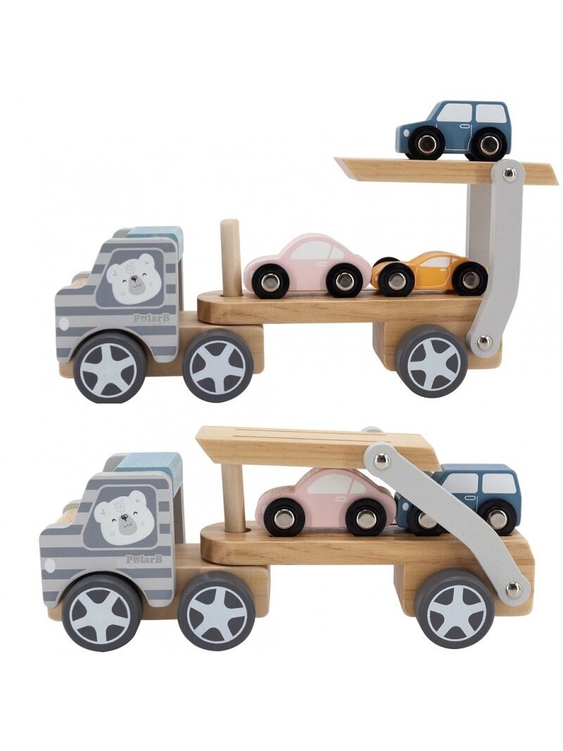 Medinis Vilkikas Su Žaisliniais Automobiliais VIGA PolarB Montessori 9
