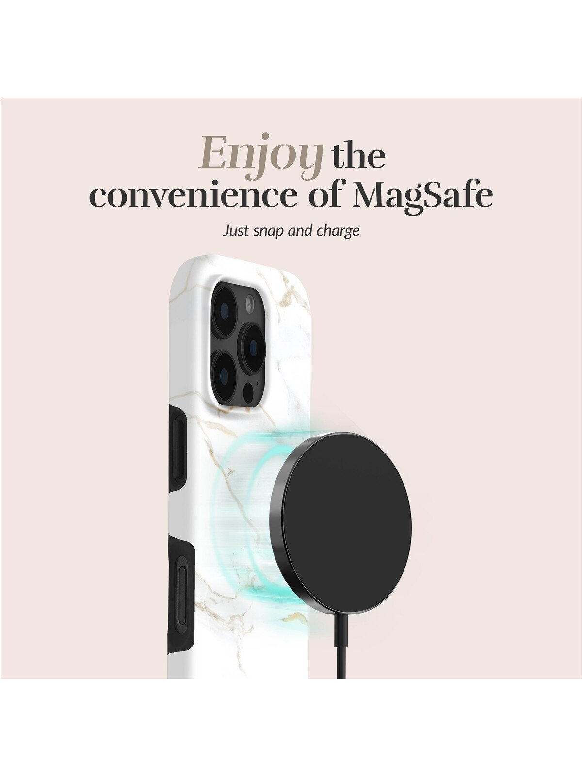MIO White Marble Magsafe Case Compatible for iPhone 16 Pro Max 1