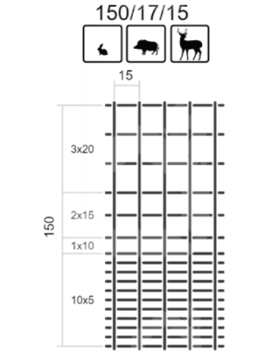 Miško tvoros tinklas, MEDIUM, 1500 mm, (150/17/15), ø1,9/2,4 mm, 50 m, ZN Miško tvoros tinklas, MEDIUM, 1500 mm, (150/17/15), ø1,9/2,4 mm, 50 m, ZN