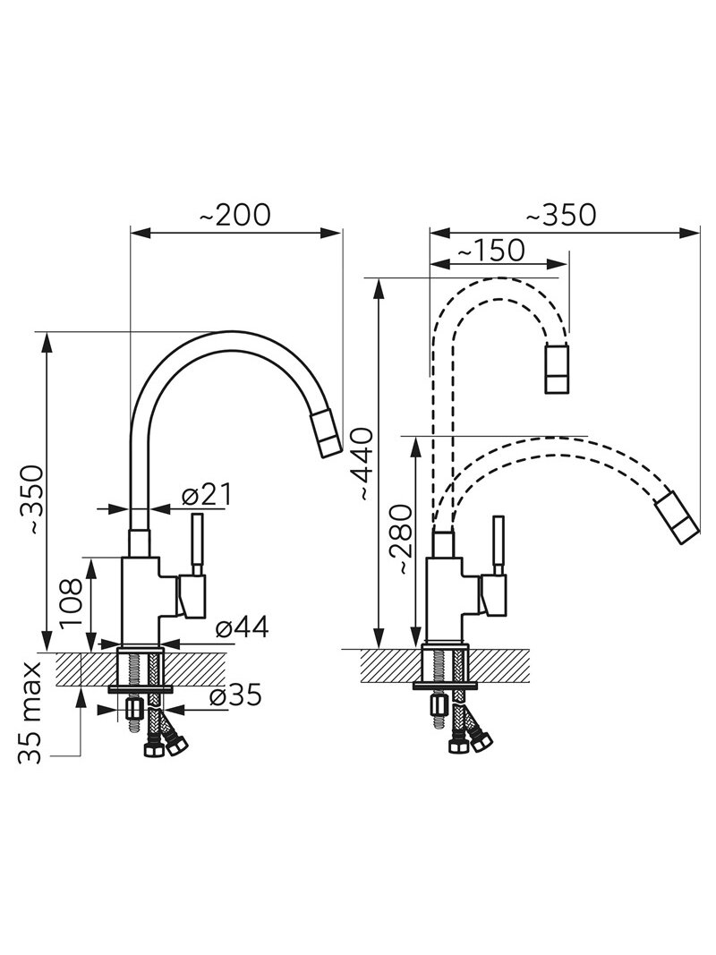 MIXER ZORBA INOXSTD SINK FLEX. BLACK 1