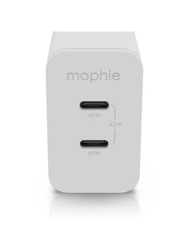 mophie Wall Adapter USB-C PD DUAL 45W GAN EU(2xUSBC) White