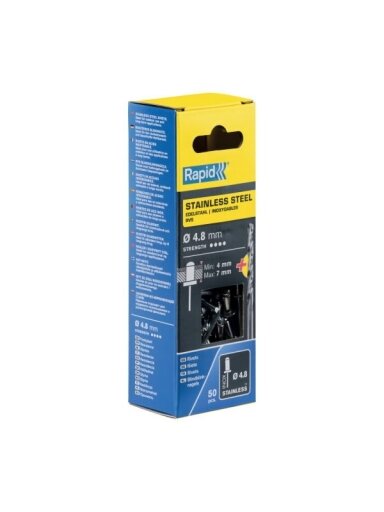 Nerūdijančio plieno kniedės 4,8x10mm 50vnt + Drill C, Rapid