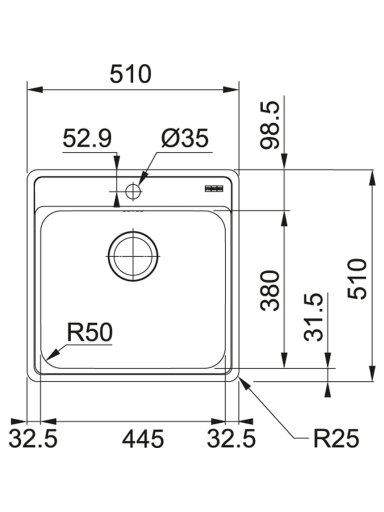 Nerūdijančio plieno plautuvė Franke Bell, BCX 610-51