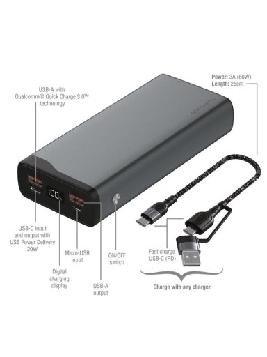 Nešiojamas įkroviklis 4smarts, 20000 mAh 22.5W, juoda