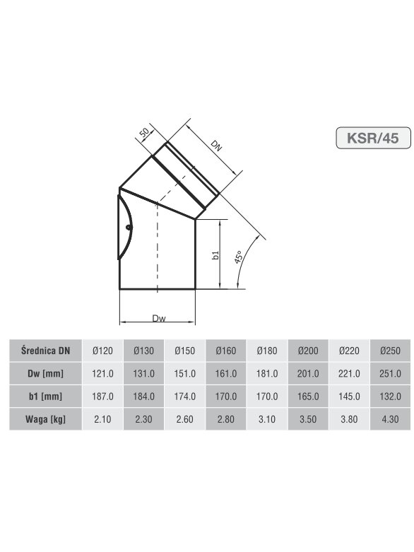 Nereguliuojama alkūnė 150/45' su pravala