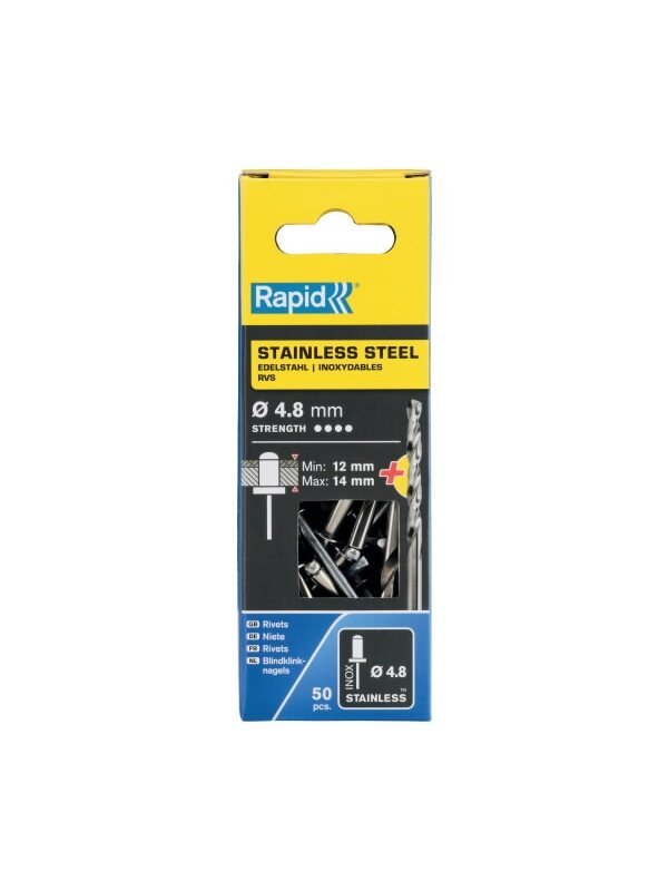 Nerūdijančio plieno kniedės 4,8x18mm 50vnt + Drill C, Rapid 2