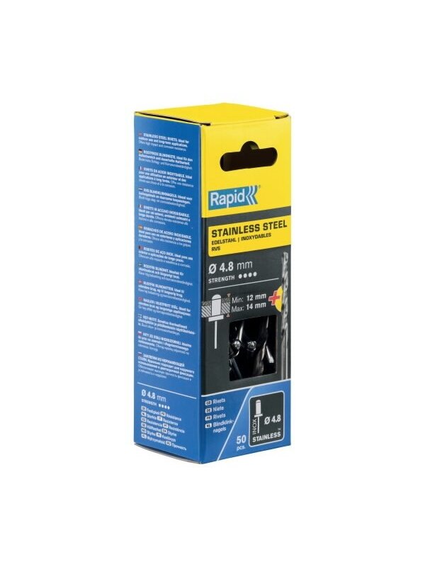 Nerūdijančio plieno kniedės 4,8x18mm 50vnt + Drill C, Rapid Nerūdijančio plieno kniedės 4,8x18mm 50vnt + Drill C, Rapid