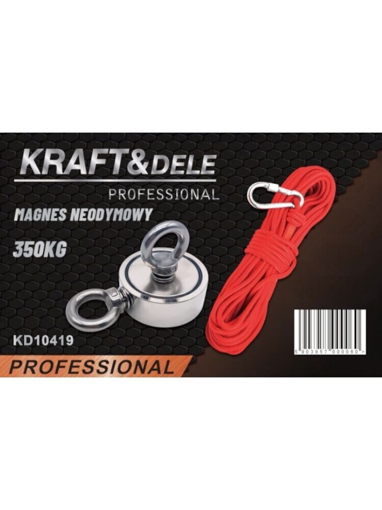 ⬡ Neodimio magneto rankena su virve, 350 kg (KD10419) ⬡ Neodimio magneto rankena su virve, 350 kg (KD10419)