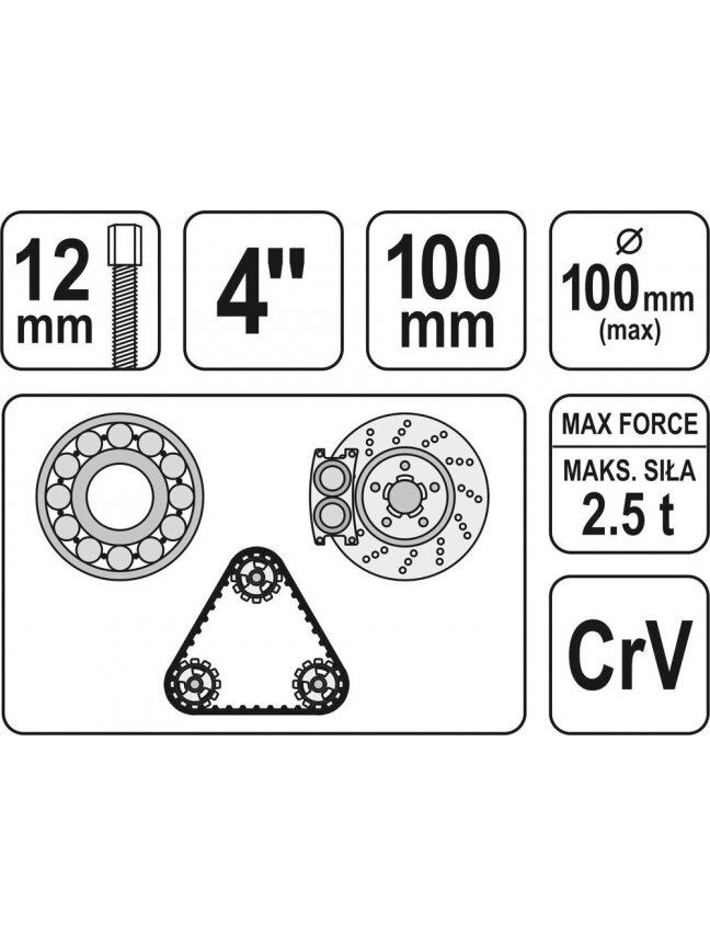 Nuėmėjas guolių 100mm CrV Yato | d-100mm, 4"/100mm, 1 Nuėmėjas guolių 100mm CrV Yato | d-100mm, 4"/100mm, 1