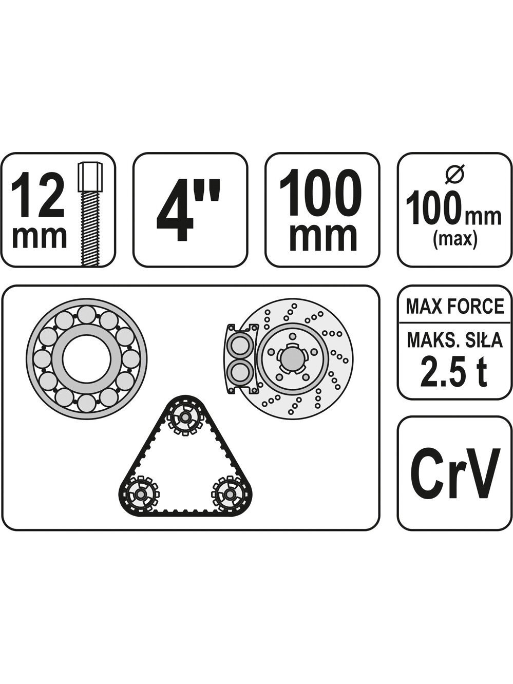 Nuėmėjas guolių 100mm CrV Yato | d-100mm, 4"/100mm, 1 Nuėmėjas guolių 100mm CrV Yato | d-100mm, 4"/100mm, 1