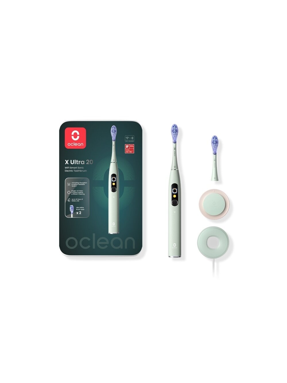Oclean Electric Toothbrush X Ultra 20 Green Elektrinis dantų šepetėlis Oclean Electric Toothbrush X Ultra 20 Green Elektrinis dantų šepetėlis