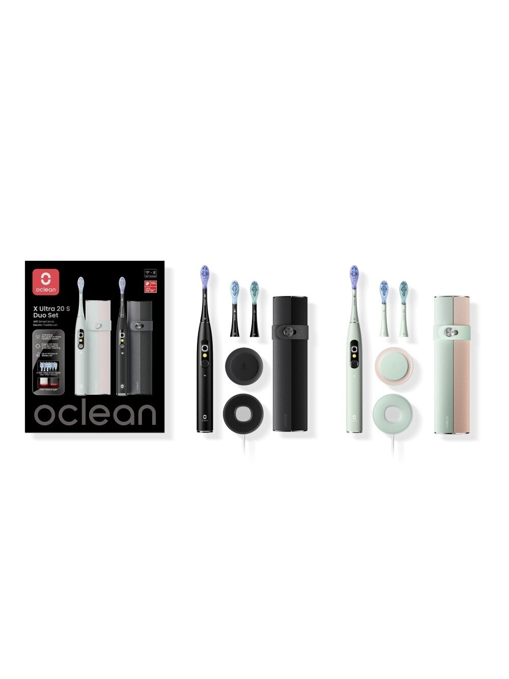 Oclean X Pro 20 Set išmanusis el. dantų šepetėlių komplektas, žalias+juodas Oclean X Pro 20 Set išmanusis el. dantų šepetėlių komplektas, žalias+juodas