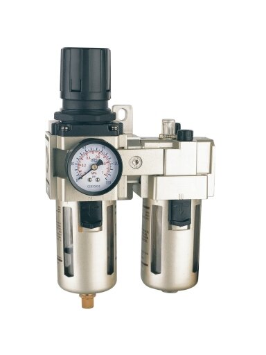 ⬡ Oro paruošimo blokas (filtras-reguliatorius-tepalinė) su automatiniu kondensato nuleidimu 1/2" (AC401004, HYMAIR)