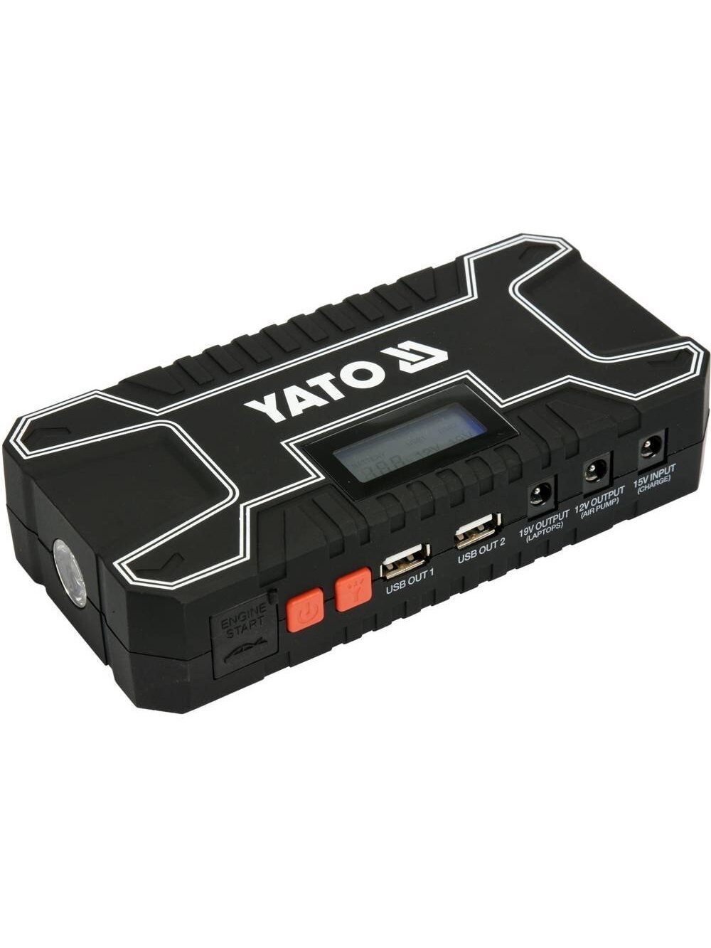 Pakrovėjas-paleidėjas daugiafunkcinis nešiojamas akumuliatorius Powerbank 12000 mAh Li-Po LCD Yato Pakrovėjas-paleidėjas daugiafunkcinis nešiojamas akumuliatorius Powerbank 12000 mAh Li-Po LCD Yato