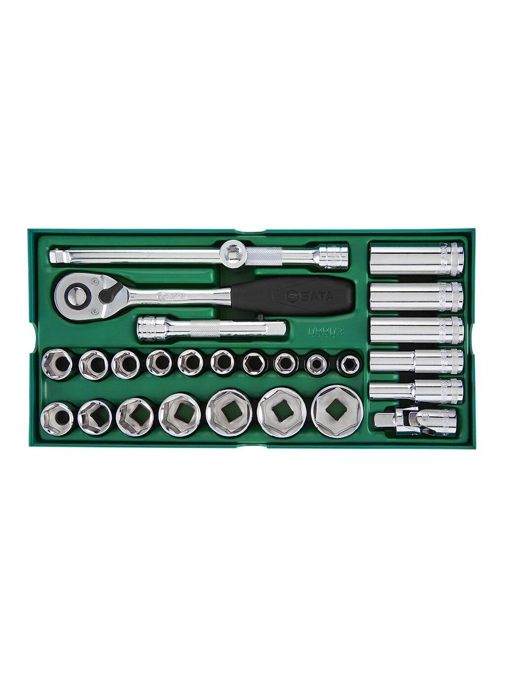 ⬡ Padėklas. Galvučių rinkinys 1/2" 27 vnt. (S09903, SATA) ⬡ Padėklas. Galvučių rinkinys 1/2" 27 vnt. (S09903, SATA)