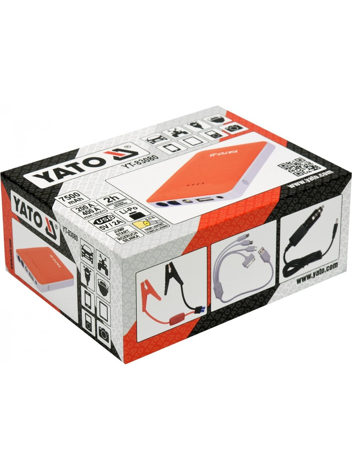 Pakrovėjas-paleidėjas daugiafunkcinis nešiojamas akumuliatorius Powerbank 7500 mAh Li-Po Yato | 5V/2A; 12V/200A (400A maks.) 1
