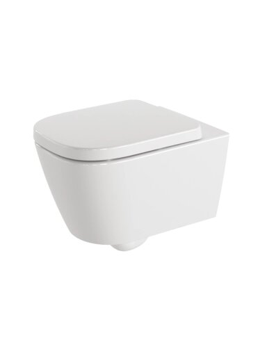 Pakabinamas unitazas, MEDA 54x36, tylus sūkurinis nuplovimas (Silent flush), be apvado (Rimless), be dangčio, balta spal