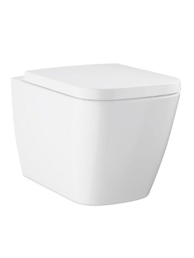 Pakabinamas WC komplektas BauEdge Rimless su Soft Close dangčiu, balta spalva