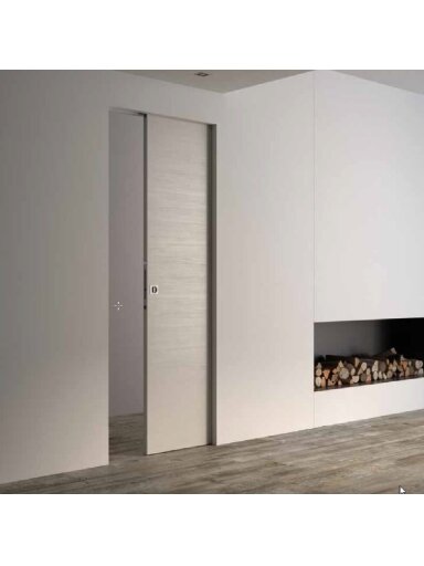 Paslėptų stumdomų durų be  apvadų sistemos komplektas OPEN BOX FIT gipso sienai 2100x800x100  (gipso profilis 75mm pločio)