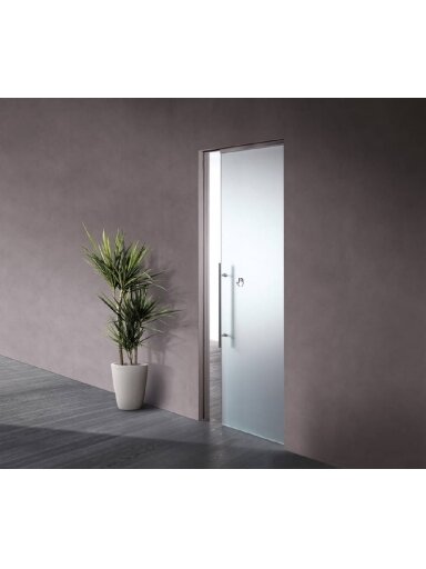 Paslėptų stumdomų stiklo durų be  apvadų sistemos komplektas Essential GOLD GLASS  gipso sienai 2100x900x100  (gipso profilis 75mm pločio) be stiklo.
