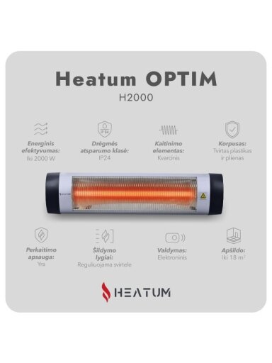 Pastatomas Infraraudonųjų spindulių šildytuvas Heatum H2000 OPTIM su trikoju stovu Pastatomas Infraraudonųjų spindulių šildytuvas Heatum H2000 OPTIM su trikoju stovu