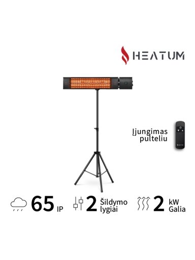 Pastatomas Infraraudonųjų spindulių šildytuvas Heatum H2000R URBAN Black su trikoju stovu Pastatomas Infraraudonųjų spindulių šildytuvas Heatum H2000R URBAN Black su trikoju stovu