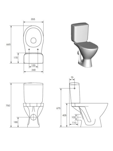 Pastatomas WC Cersanit, Kaskada su dangčiu Pastatomas WC Cersanit, Kaskada su dangčiu