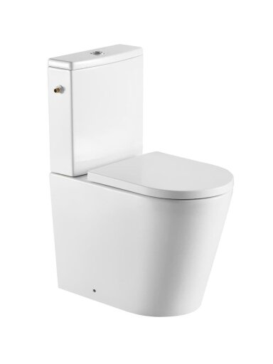 Pastatomas WC SAT, Brevis Rimfree, su lėtai nusileidžiančiu dangčiu, pilnai pristatomas Pastatomas WC SAT, Brevis Rimfree, su lėtai nusileidžiančiu dangčiu, pilnai pristatomas