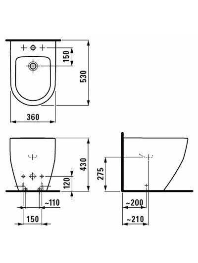 Pastatoma bidė PRO New (530 x 360 x 430 mm ), su 1 anga maišytuvui, balta 1 Pastatoma bidė PRO New (530 x 360 x 430 mm ), su 1 anga maišytuvui, balta 1