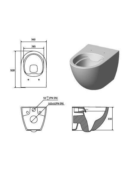 Pakabinamasis unitazas su dangčiu OPTIMA RIMOFF, 530×440 mm 2