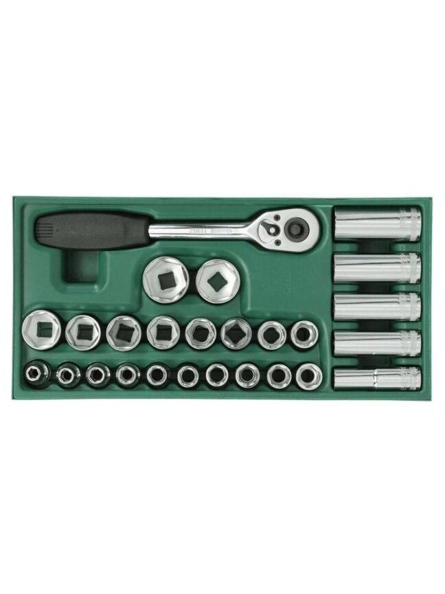 ⬡ Padėklas. Galvučių rinkinys 1/2" 26 vnt. (S09915, SATA) ⬡ Padėklas. Galvučių rinkinys 1/2" 26 vnt. (S09915, SATA)