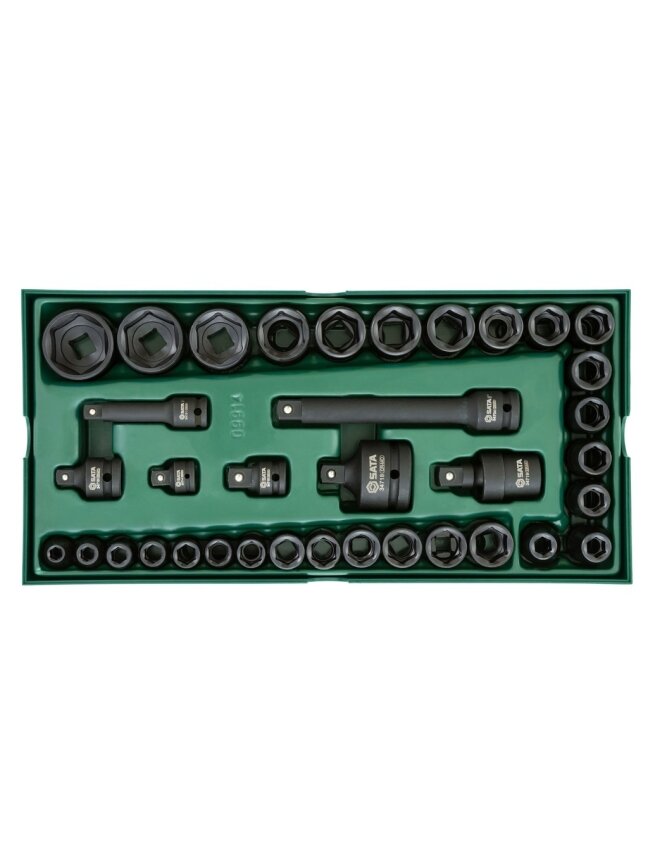 ⬡ Padėklas. Smūginių galvučių rinkinys 3/8" + 1/2" 13 vnt. (S09914, SATA) ⬡ Padėklas. Smūginių galvučių rinkinys 3/8" + 1/2" 13 vnt. (S09914, SATA)