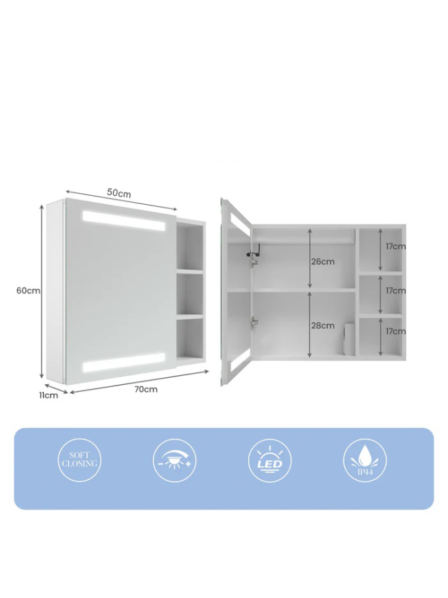 Pakabinama veidrodinė spintelė AQUABATOS Nimes LMC0476R 70x60 6 Pakabinama veidrodinė spintelė AQUABATOS Nimes LMC0476R 70x60 6