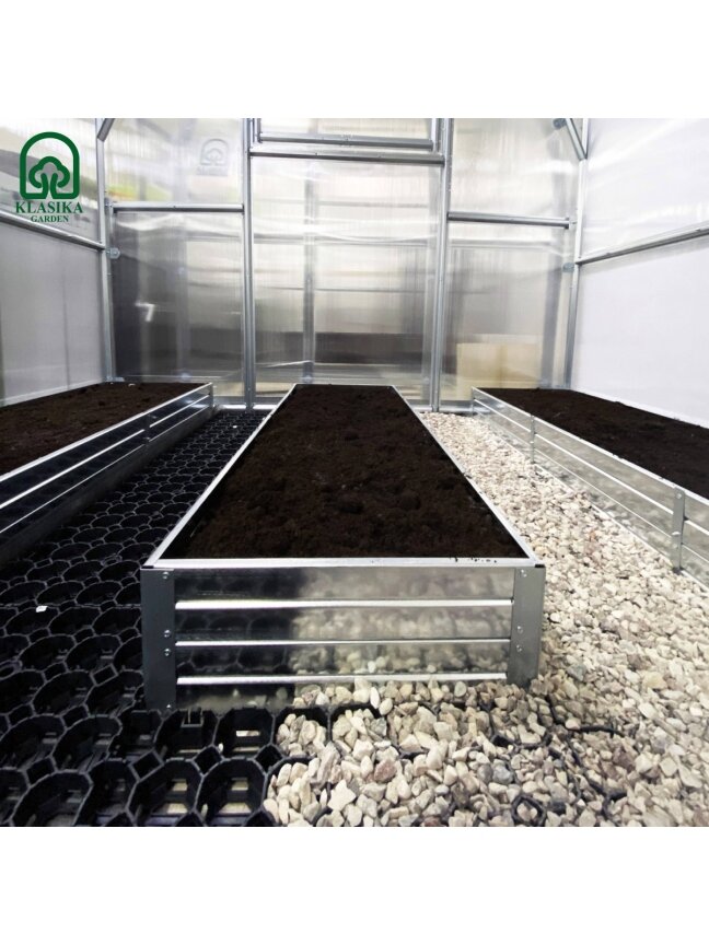 Pakeltų lysvių komplektas KLASIKA GARDEN 2,35 - 2,5m pločio šiltnamiui - 8 m - 20 cm 4
