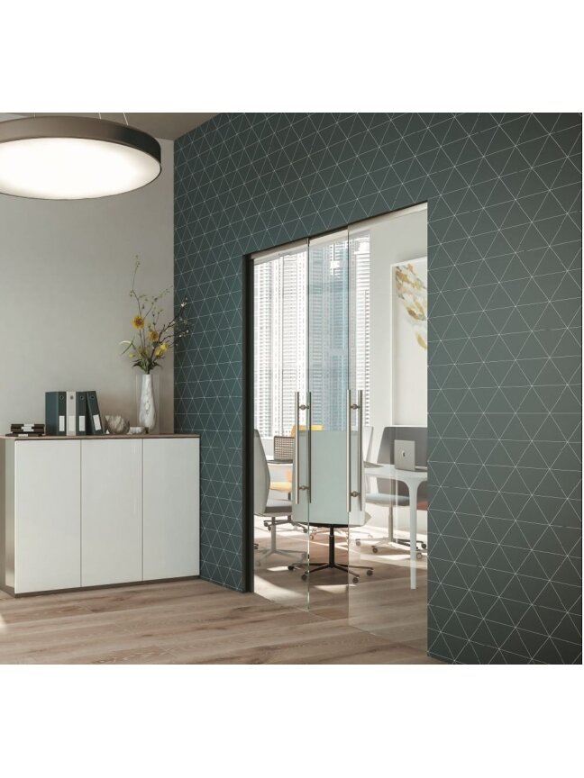 Paslėptų stiklo stumdomų durų be apvadų sistemos komplektas Essential GOLD DOUBLE GLASS gipso sienai 2100x1400x100 (gipso profilis 75mm pločio), be stiklo Paslėptų stiklo stumdomų durų be apvadų sistemos komplektas Essential GOLD DOUBLE GLASS gipso sienai 2100x1400x100 (gipso profilis 75mm pločio), be stiklo